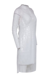 Current Boutique-Amsale - White Sequin Mini Dress w/ Sheer Overlay Detail Sz 6