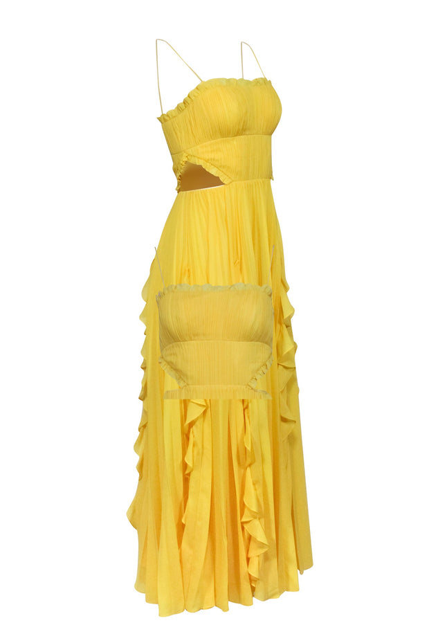 Current Boutique-Amur - Yellow Sleeveless Pleated Side Cutout Maxi Dress Sz 0