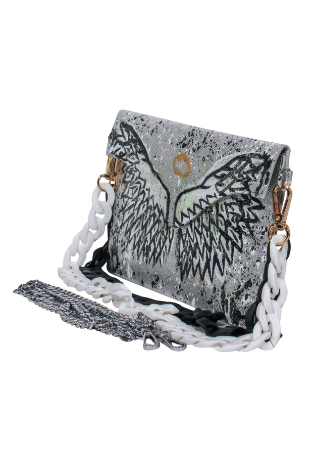 Current Boutique-Anca Barbu - Silver Metallic Angel Wings Envelope Crossbody Bag