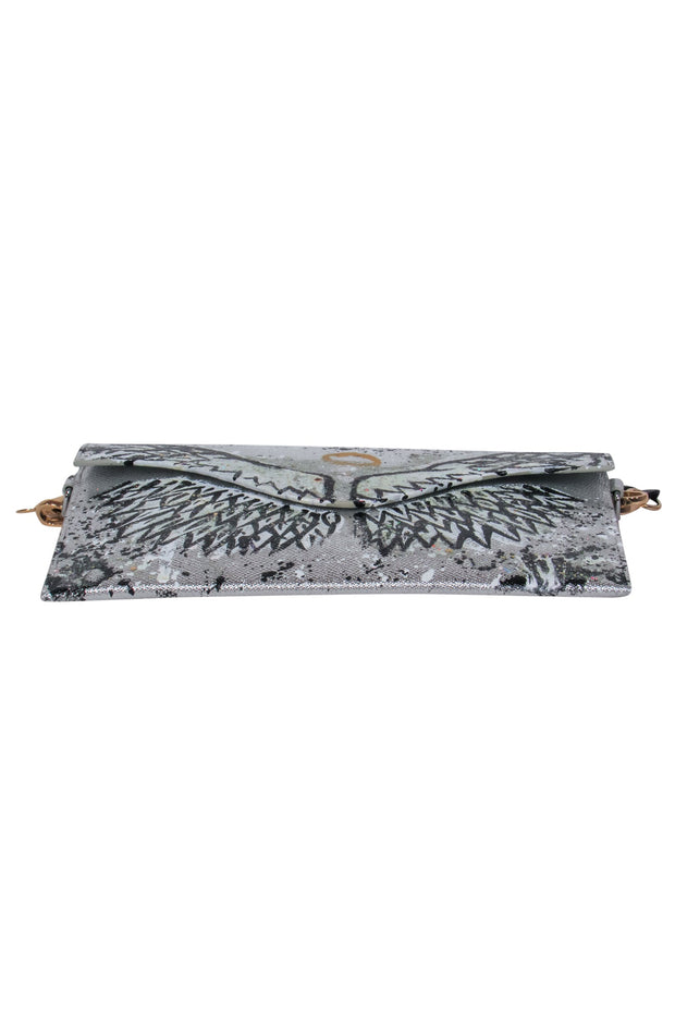 Current Boutique-Anca Barbu - Silver Metallic Angel Wings Envelope Crossbody Bag