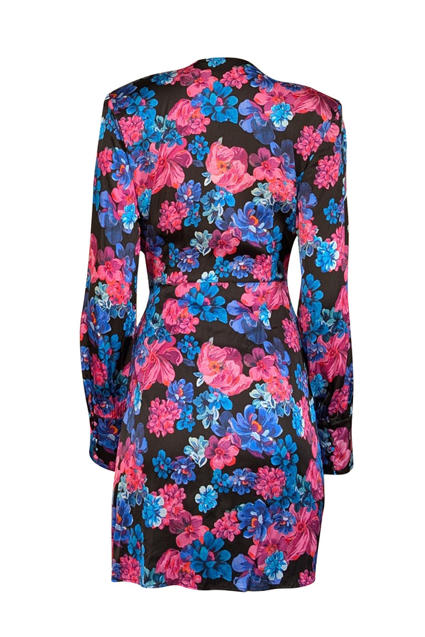 Current Boutique-Andamane - Blue, Pink, & Purple Floral Print Wrap Dress Sz M