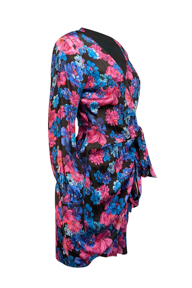 Current Boutique-Andamane - Blue, Pink, & Purple Floral Print Wrap Dress Sz M