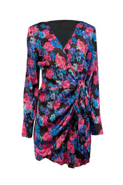 Current Boutique-Andamane - Blue, Pink, & Purple Floral Print Wrap Dress Sz M