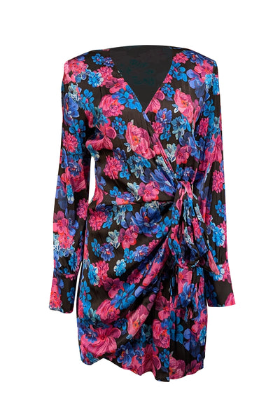 Current Boutique-Andamane - Blue, Pink, & Purple Floral Print Wrap Dress Sz M