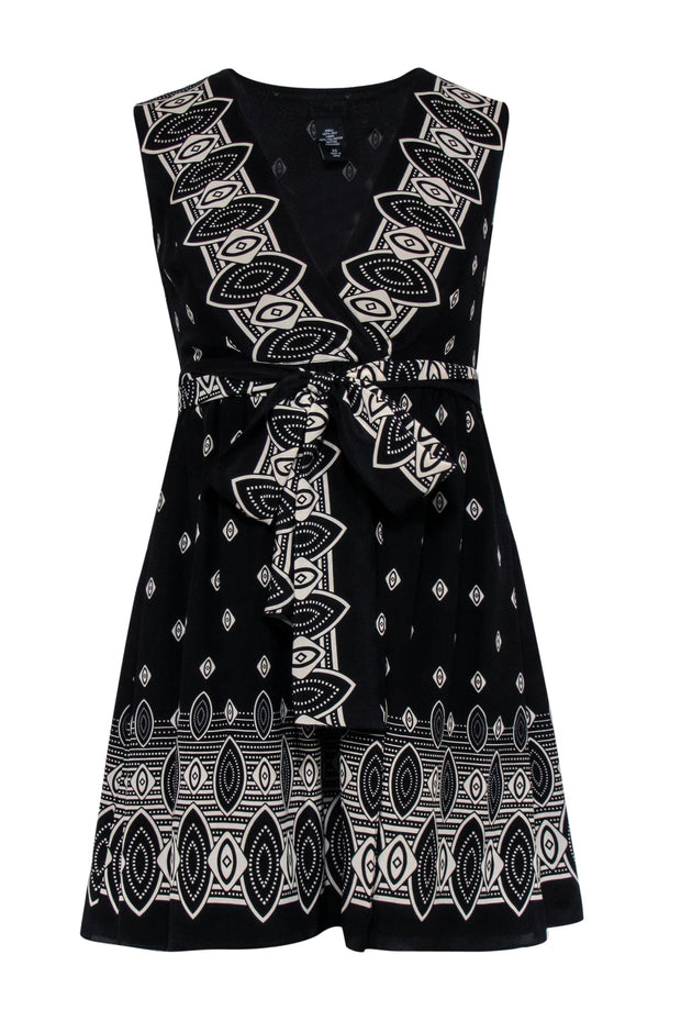 Current Boutique-Anna Sui - Black & Cream Sleeveless Wrap Mini Dress Sz XS
