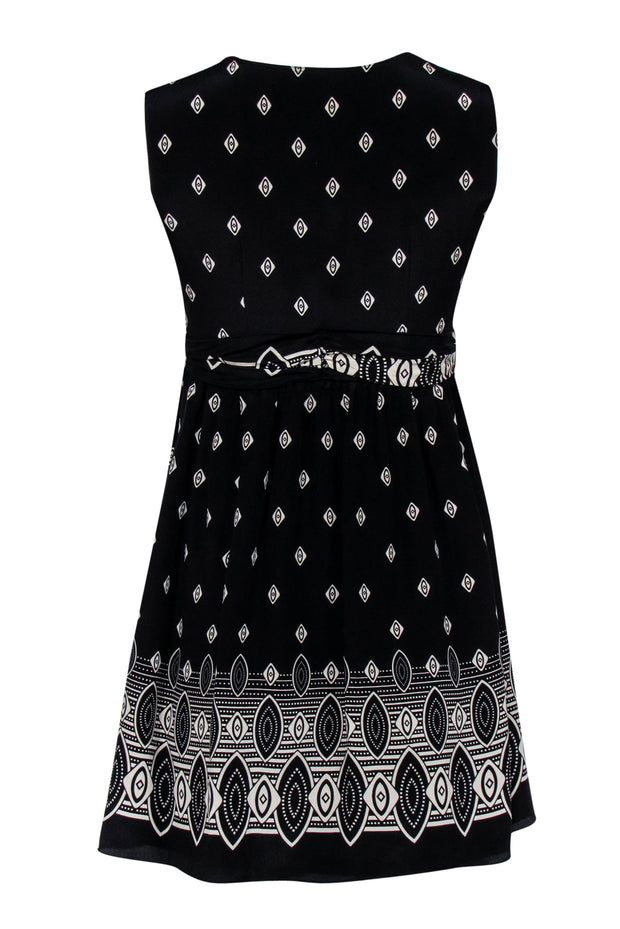 Current Boutique-Anna Sui - Black & Cream Sleeveless Wrap Mini Dress Sz XS