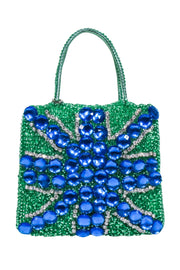 Current Boutique-Anteprima - Green Coil Bag w/ Blue Beaded Front Handbag