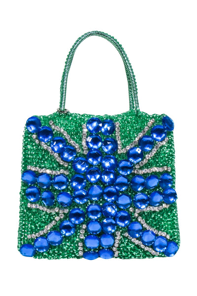 Current Boutique-Anteprima - Green Coil Bag w/ Blue Beaded Front Handbag