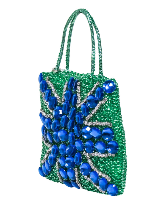 Current Boutique-Anteprima - Green Coil Bag w/ Blue Beaded Front Handbag