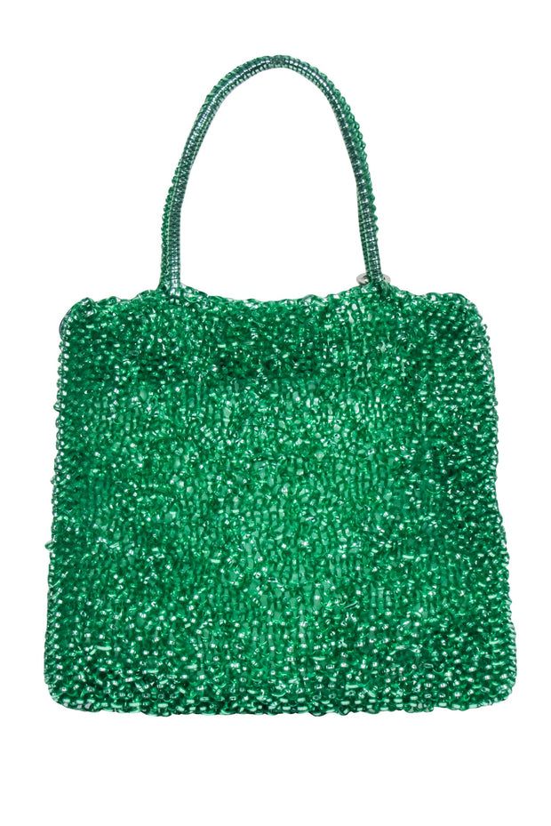 Current Boutique-Anteprima - Green Coil Bag w/ Blue Beaded Front Handbag