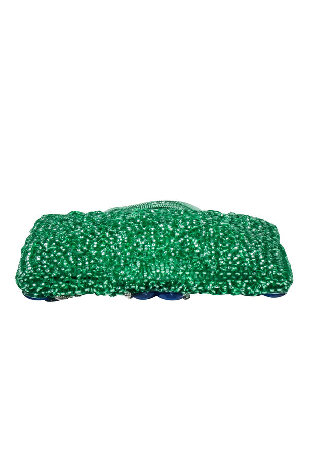 Current Boutique-Anteprima - Green Coil Bag w/ Blue Beaded Front Handbag