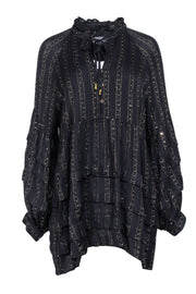 Current Boutique-Anthropologie - Black & Gold Metallic Stripe Dress Sz L