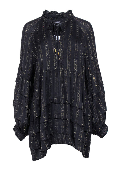 Current Boutique-Anthropologie - Black & Gold Metallic Stripe Dress Sz L