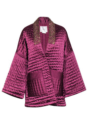 Current Boutique-Anthropologie - Plum Satin Embellished "Phoebe" Kimono Sz M/L