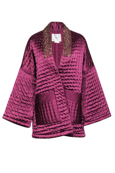 Current Boutique-Anthropologie - Plum Satin Embellished "Phoebe" Kimono Sz M/L