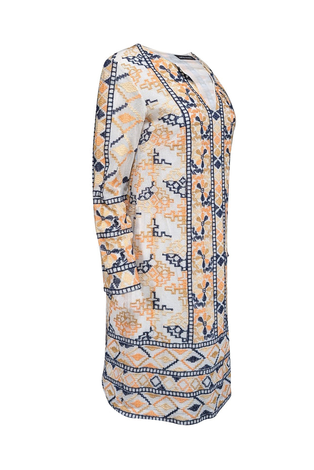 Current Boutique-Antik Batik - Ivory & Multi-Color Embroidered Tunic Dress Sz S