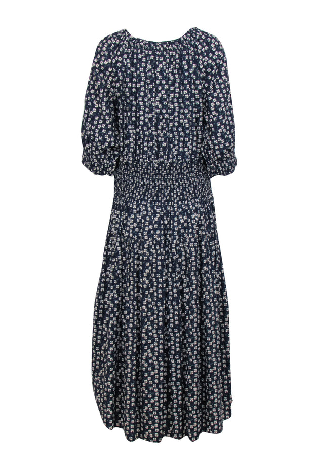 Current Boutique-Apiece Apart - Navy, Cream, & Green Block Print Button Front Smocked Waist Dress Sz XL
