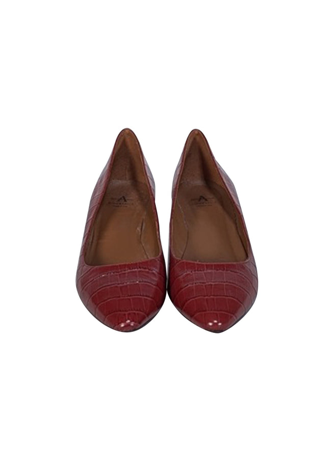 Current Boutique-Aquatalia - Ruby Red Croc Embossed Leather Pumps Sz 9