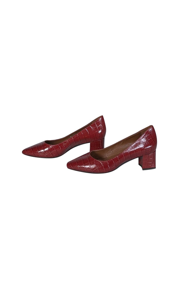 Current Boutique-Aquatalia - Ruby Red Croc Embossed Leather Pumps Sz 9