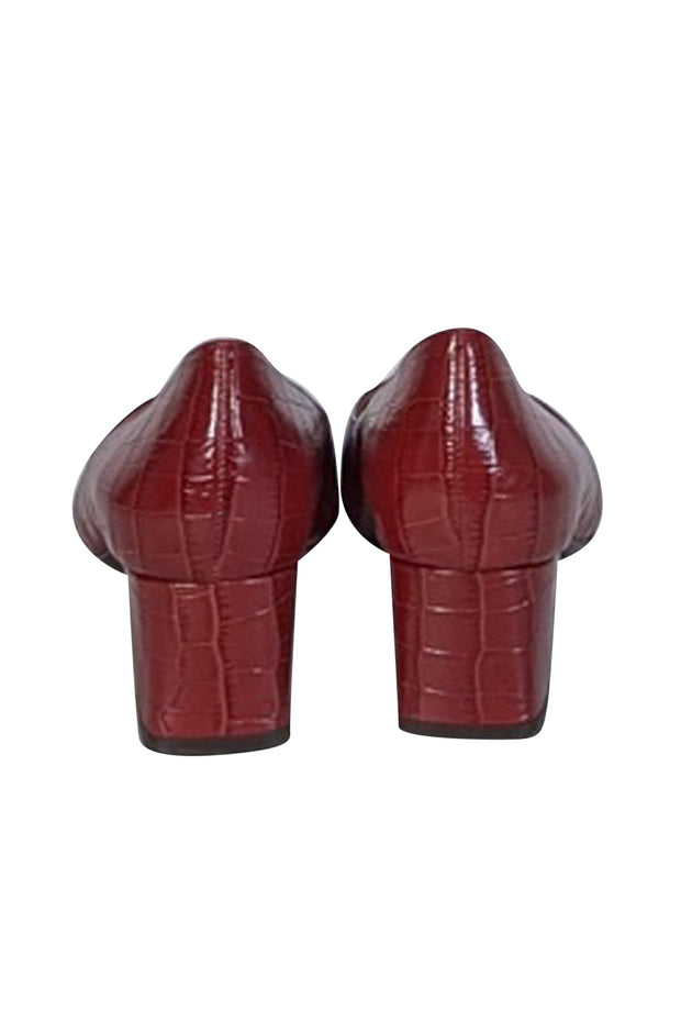Current Boutique-Aquatalia - Ruby Red Croc Embossed Leather Pumps Sz 9