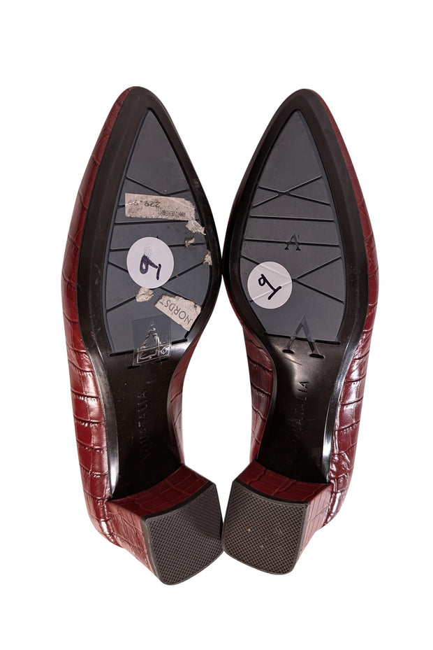 Current Boutique-Aquatalia - Ruby Red Croc Embossed Leather Pumps Sz 9