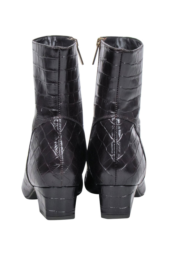 Current Boutique-Aquatalia - Brown Leather Croc Textured Short Boots Sz 9