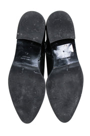 Current Boutique-Aquatalia - Black Leather Pointed-Toe Short Boots w/ Croc Embossing Sz 8.5