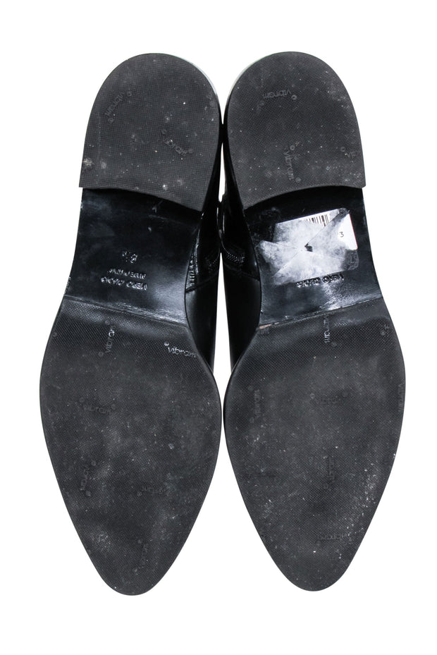 Current Boutique-Aquatalia - Black Leather Pointed-Toe Short Boots w/ Croc Embossing Sz 8.5