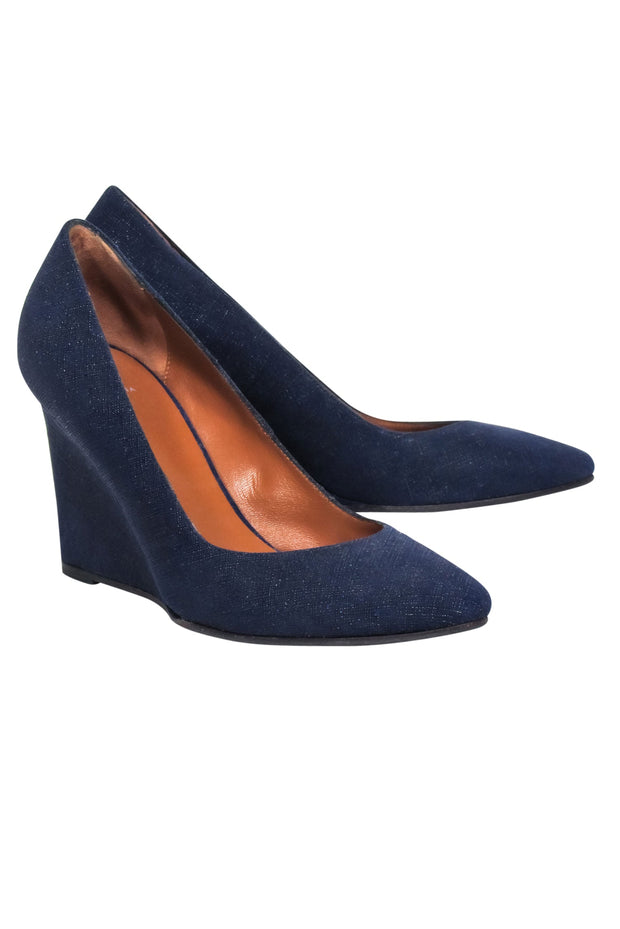 Current Boutique-Aquatalia - Navy Textured Wedge Heels Sz 8