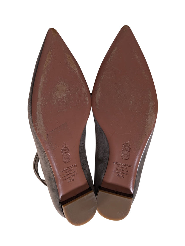 Current Boutique-Aquazzura - Grey Suede Lace Up Pointed Toe Flats Sz 10.5