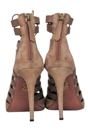 Current Boutique-Aquazzura - Beige Suede Strappy Cage Pumps Sz 7.5