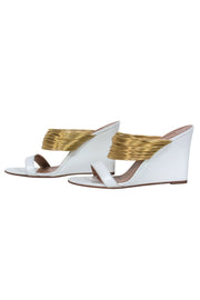 Current Boutique-Aquazzura - White & Gold Mule Wedges Sz 7