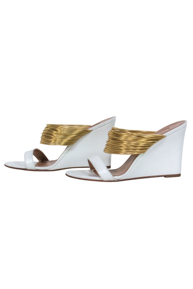 Current Boutique-Aquazzura - White & Gold Mule Wedges Sz 7