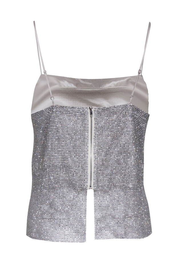 Current Boutique-ASTR the Label - Silver Rhinestone Square Neck Top Sz S
