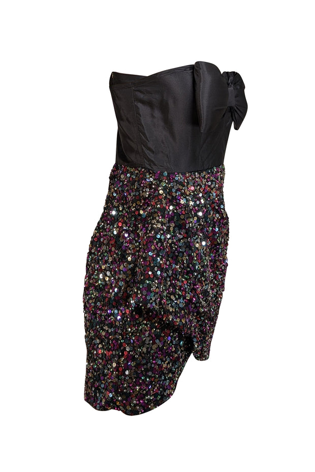 Atsu - Black Sequined Strapless Mini Dress w/ Bow Sz 8 - Current Boutique
