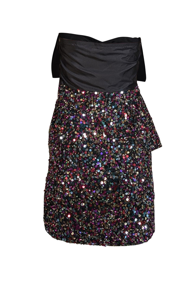 Atsu - Black Sequined Strapless Mini Dress w/ Bow Sz 8 - Current Boutique