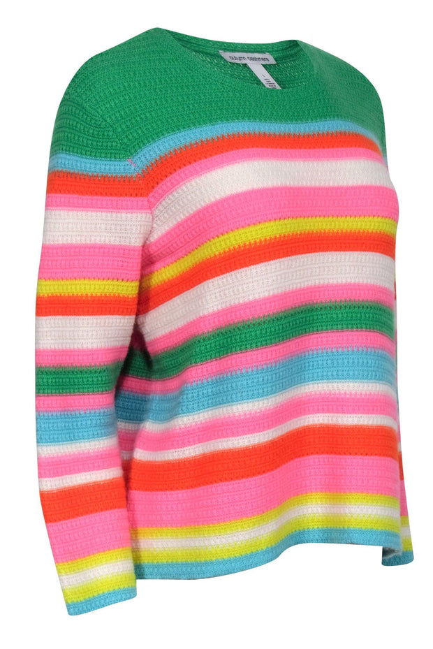 Current Boutique-Autumn Cashmere - Green, Pink, & Multicolor Stripe Cashmere Sweater Sz L