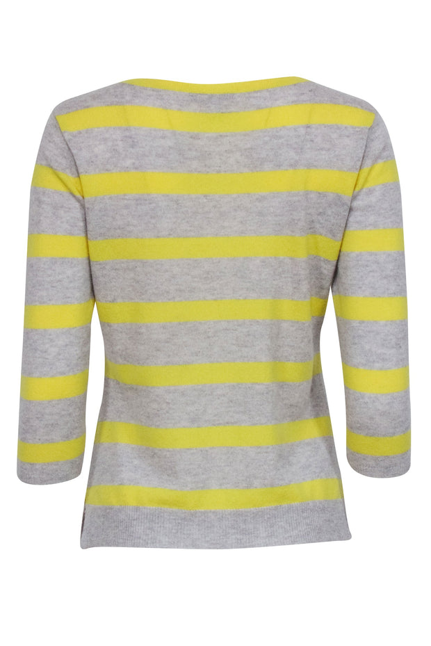 Current Boutique-Autumn Cashmere - Grey & Yellow Striped Cashmere Sweater Sz M