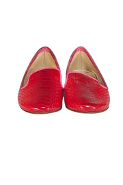 Avec Moderation - Red Croc Embossed Leather Flats Sz 7 - Current Boutique