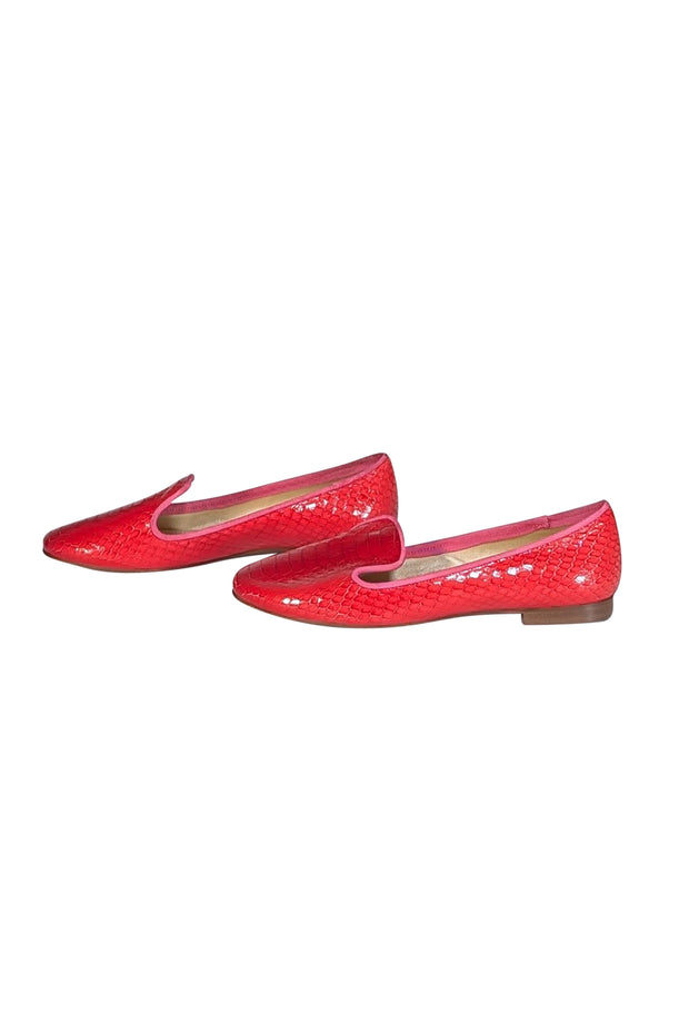 Avec Moderation - Red Croc Embossed Leather Flats Sz 7 - Current Boutique