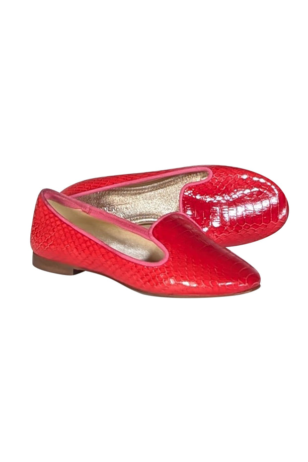 Avec Moderation - Red Croc Embossed Leather Flats Sz 7 - Current Boutique