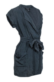 Current Boutique-AYR - Green Wash Short Sleeve Mini Linen Dress w/ Snap Buttons Sz S