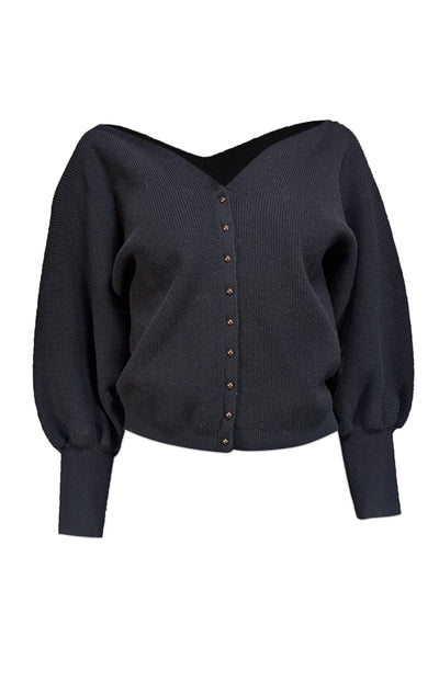 Ba&sh - Black Wool Blend V-neck Cardigan Sz S - Current Boutique