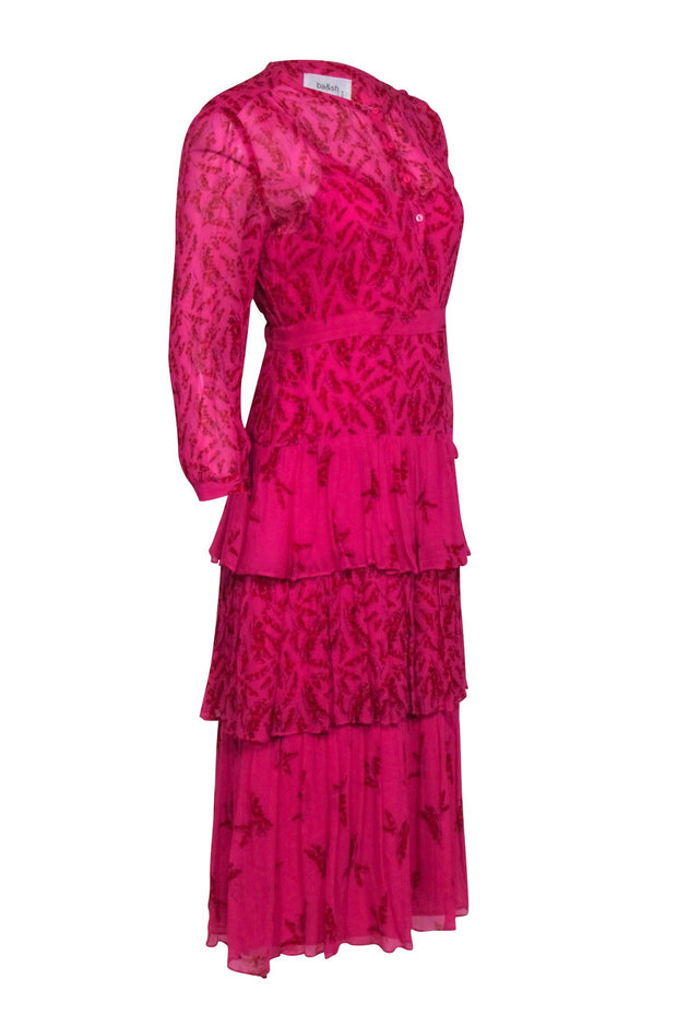 Current Boutique-Ba&sh - Hot Pink w/ red Floral Long Sleeve Maxi Dress Sz 6
