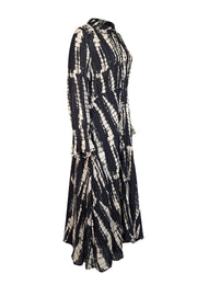 Ba&sh - Black & Beige Abstract Print Collared Midi Dress Sz 8 - Current Boutique
