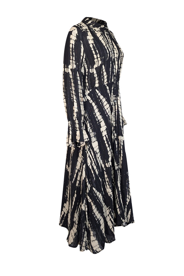 Ba&sh - Black & Beige Abstract Print Collared Midi Dress Sz 8 - Current Boutique