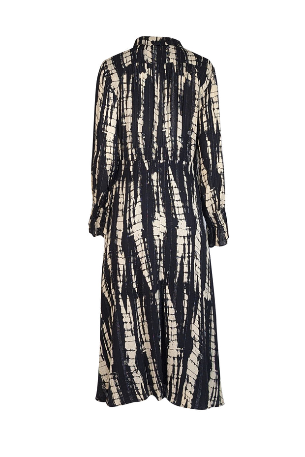 Ba&sh - Black & Beige Abstract Print Collared Midi Dress Sz 8 - Current Boutique