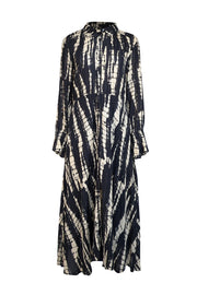 Ba&sh - Black & Beige Abstract Print Collared Midi Dress Sz 8 - Current Boutique