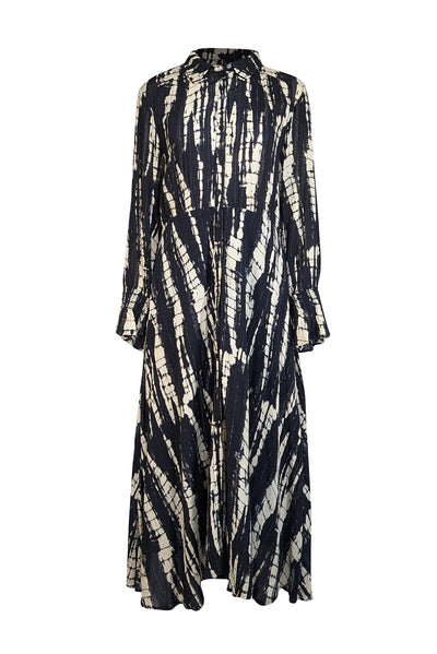 Ba&sh - Black & Beige Abstract Print Collared Midi Dress Sz 8 - Current Boutique
