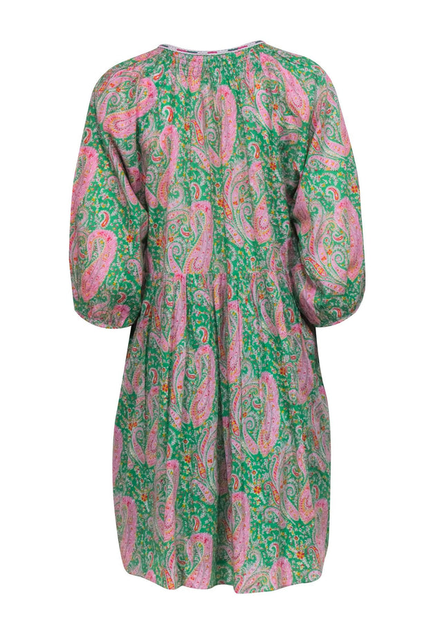 Current Boutique-Ba&sh - Green & Pink Paisley Long Sleeve Dress Sz L